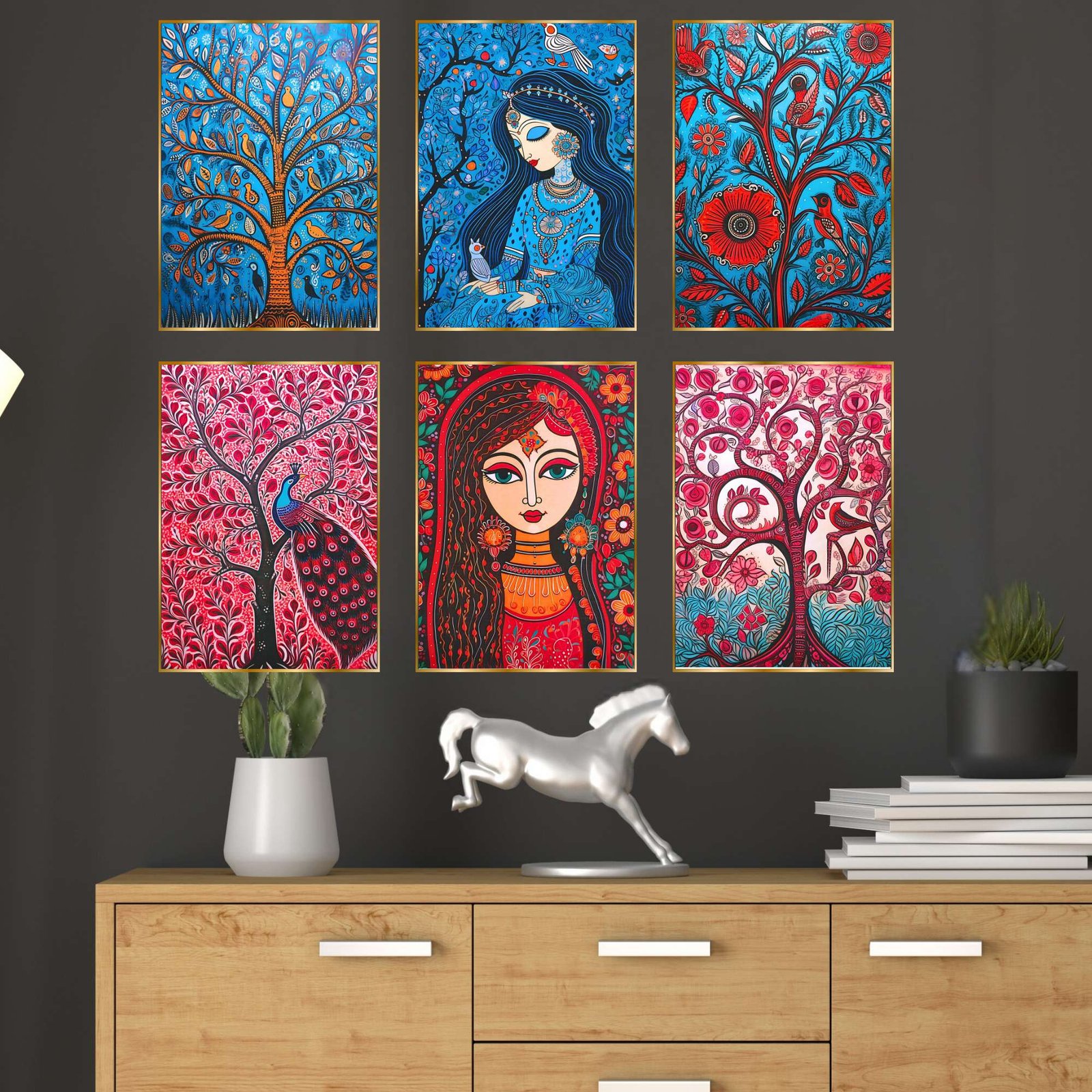 Set of Six Wall Paintings for Wall Dacoration Golden Framed Wall Paintings for Living Room & Bedroom Wall Art for Home Decoration & Office Wall Décor (13x10 inch CH-GD6-1)
